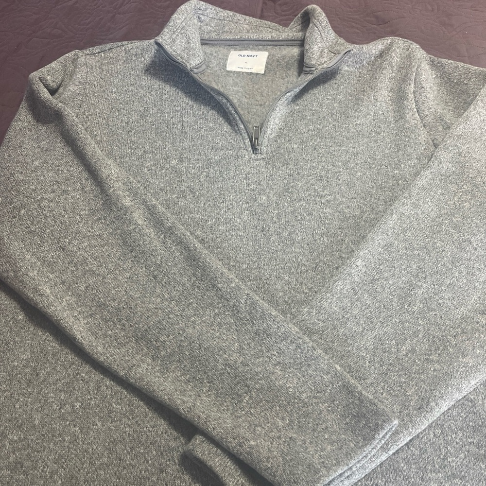 Old Navy Men's 1/4 Zip Sweater Mock Neck Long Sleeve Gray Size XL
